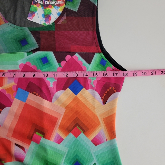 New Desigual Geometric Pixel Knit Sheer Mesh Sleeveless Knee Length Shift Dress - Picture 8 of 12